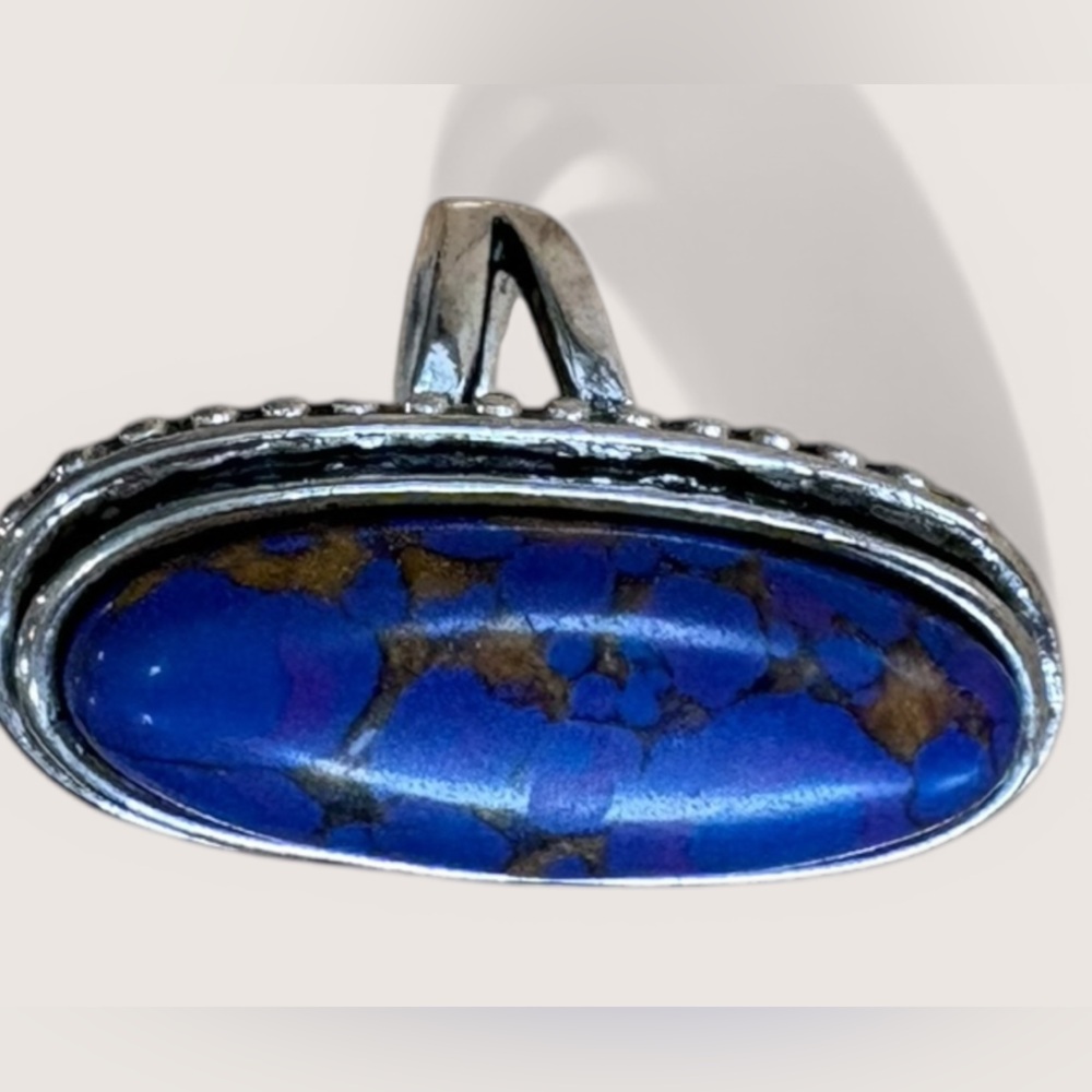 Long Oval Silver Blue Jasper Statement Ring - image 2